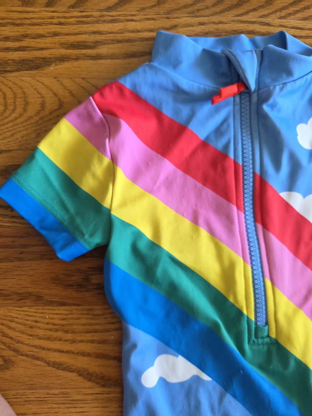 Boden Bright Blue Short-Sleeve One-Piece with Rainbow Stripes